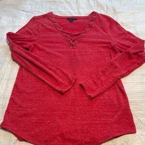 Rock & Republic Red Lace-Up Long Sleeve Top